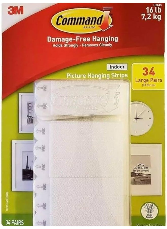 Command Indoor Picture Hanging Strips 34 Large Pairs 68 Total Strips  - Image 1
