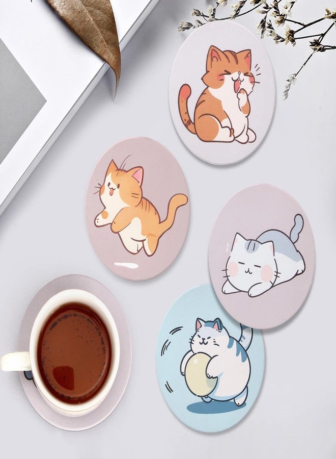 Deceram Cute Coaster Set of 6 Cat Lover Gift for Coffee Table Ceramic Coasters with Holder Drink Coaster Unique Cat Themed Gifts Kawaii Anime Decor Office Desk Beverage Coster Funny Cool Bar Cup Coasters - Image 2