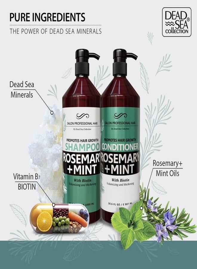 Dead Sea Collection مجموعة شامبو وبلسم من البحر الميت لتعزيز القوة والحجم - معادن البحر الميت النقية، إكليل الجبل والنعناع - العناية بالشعر - تغذية، إصلاح ولمعان - عبوة من 2 (33.8 و 30.6 أونصة سائلة) - Image 5