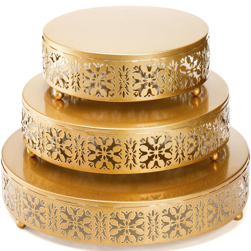 Coloch 3 Pieces Golden Cake Stand Set, 8/10/12 Inch Round Metal Dessert Display Stand Decorative Cake Holder Cupcake Pastry Candy Display Plate for Wedding, Party, Birthday, Event - Image 1