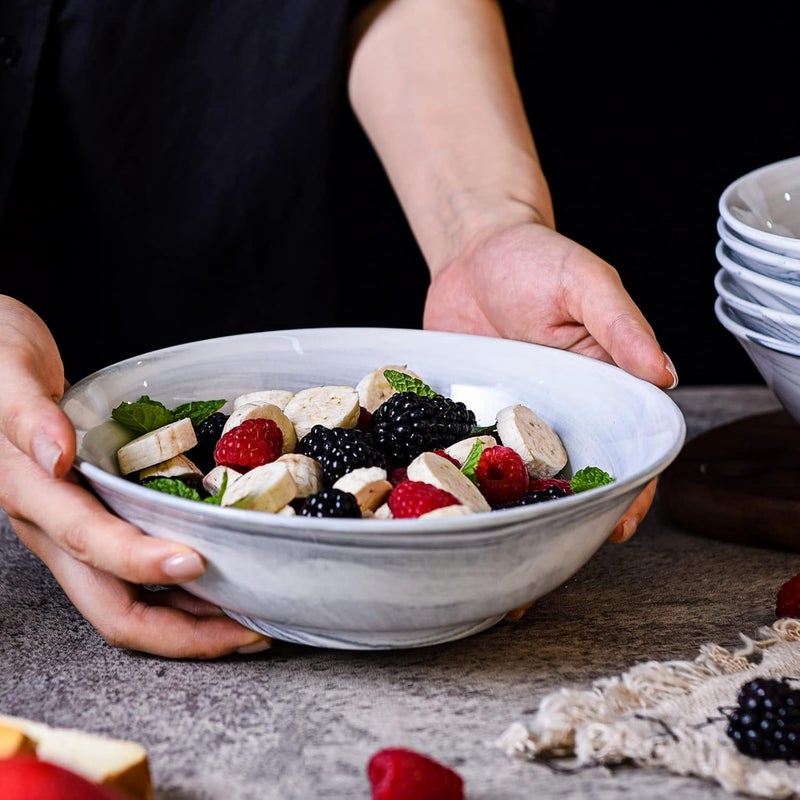 Yundu Grey Marble Ceramics Bowls Set of 6 28 Ounce PastaCerealSaladSoup Bowls for Kitchen Dishwasher  Microwave Safe - Image 4