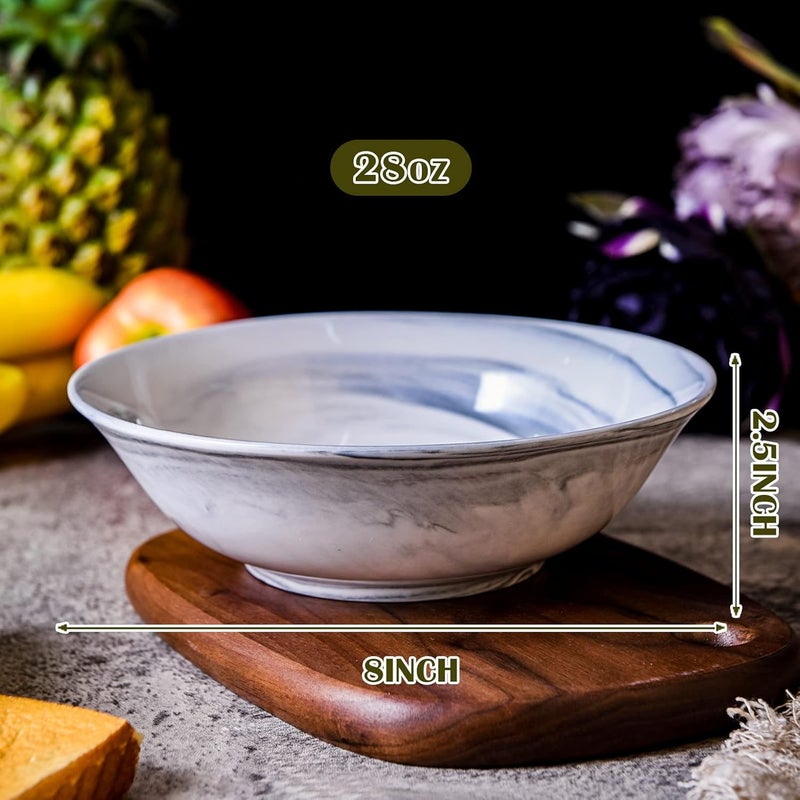 Yundu Grey Marble Ceramics Bowls Set of 6 28 Ounce PastaCerealSaladSoup Bowls for Kitchen Dishwasher  Microwave Safe - Image 3