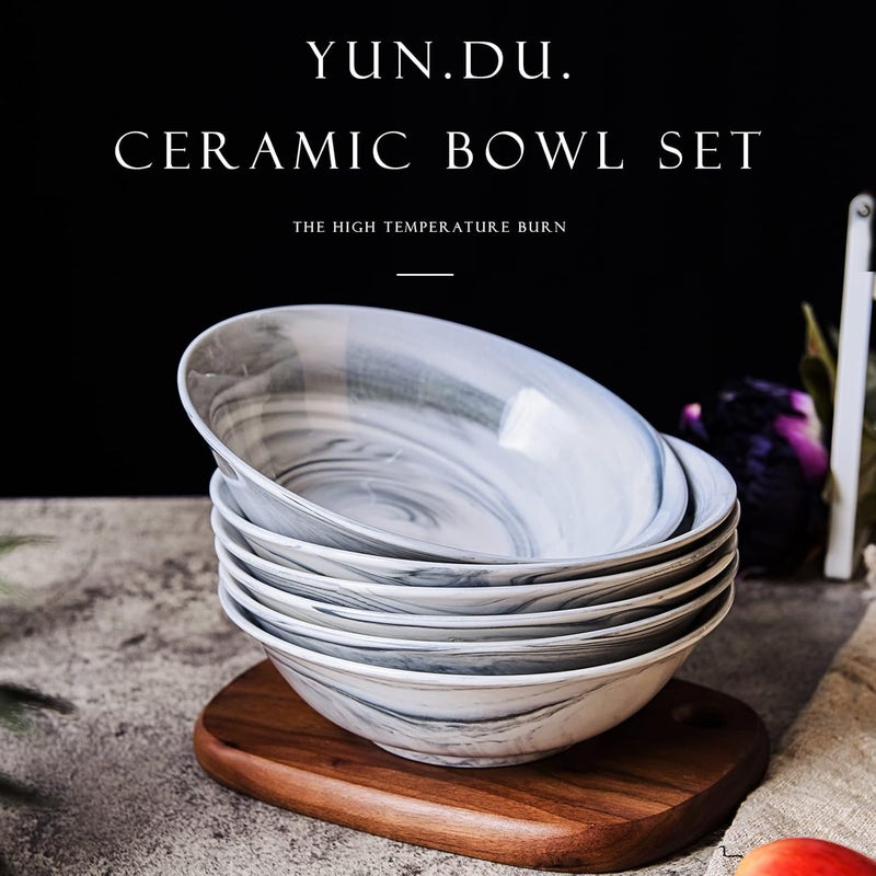 Yundu Grey Marble Ceramics Bowls Set of 6 28 Ounce PastaCerealSaladSoup Bowls for Kitchen Dishwasher  Microwave Safe - Image 5