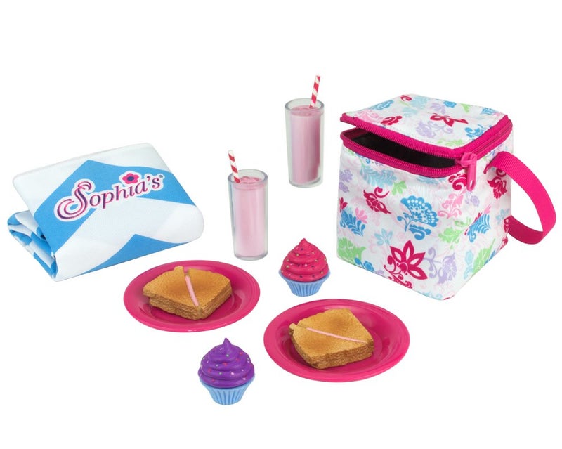 Sophia's Picnic Lunch Accessories Set with Pretend Food, Drinks, Napkins, Blanket and Thermal Cooler for 18" Dolls, Multicolor - Image 1
