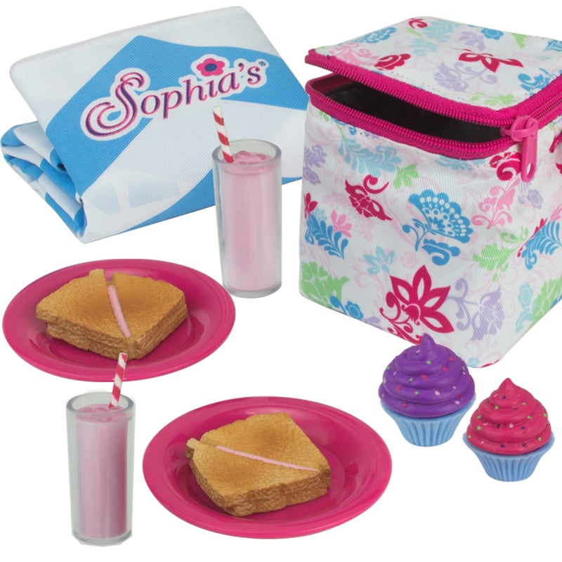 Sophia's Picnic Lunch Accessories Set with Pretend Food, Drinks, Napkins, Blanket and Thermal Cooler for 18" Dolls, Multicolor - Image 3