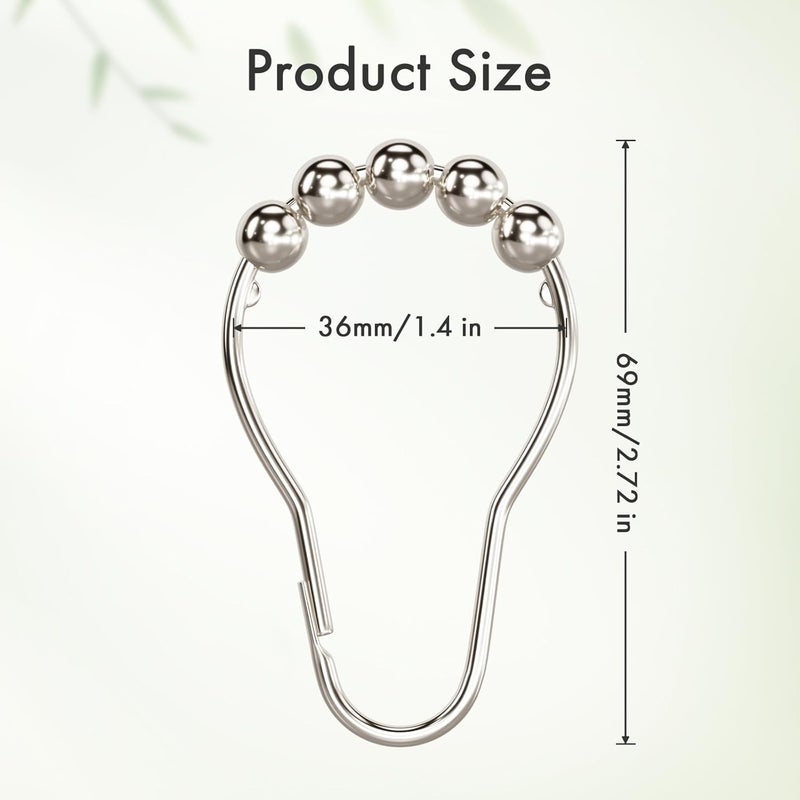 Amazer Shower Curtain Rings, Set of 12, Rust-Resistant Metal Shower Hooks Ring Shower Rings for Curtain Rolling Shower Curtain Hooks for Bathroom Shower Rod Shower Curtain Hangers, Nickel - Image 2