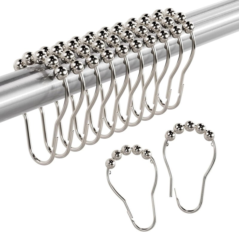 Amazer Shower Curtain Rings, Set of 12, Rust-Resistant Metal Shower Hooks Ring Shower Rings for Curtain Rolling Shower Curtain Hooks for Bathroom Shower Rod Shower Curtain Hangers, Nickel - Image 1