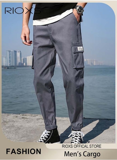 Men's Cargo Regular Fit Pants Fashion Trousers Casual Workout Jogging Drawstring Pants With Multiple Pockets