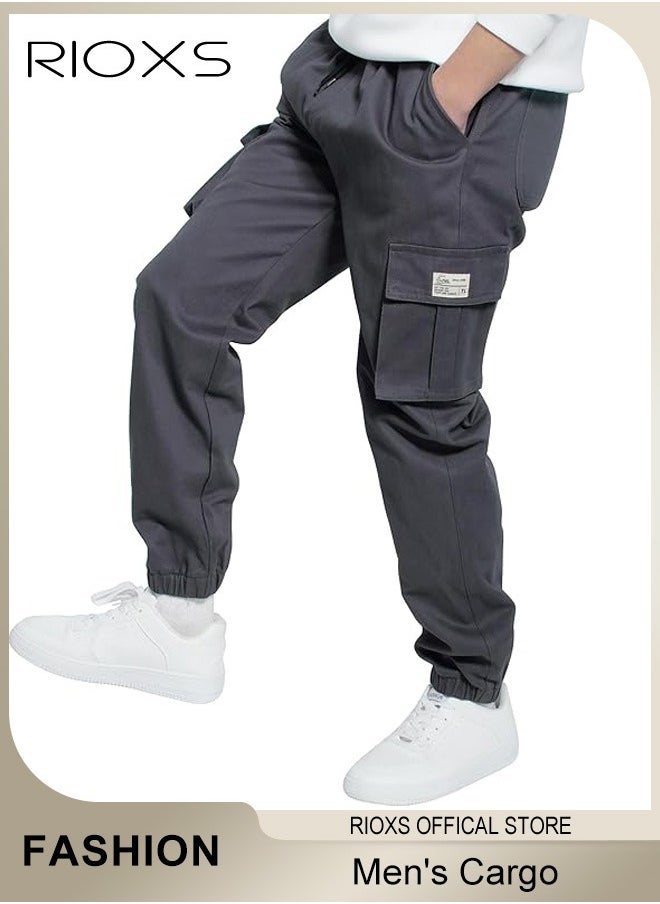 Men's Cargo Regular Fit Pants Fashion Trousers Casual Workout Jogging Drawstring Pants With Multiple Pockets