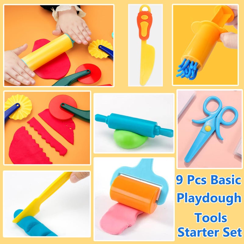 iShyan Dough Tool Kit,9 Pcs Basic Clay and Dough Tools Starter Set for Kids Includes Cutters Roller, Rolling Pins, Safety Scissors,Dough Extruder,Plastic Knife - Image 3