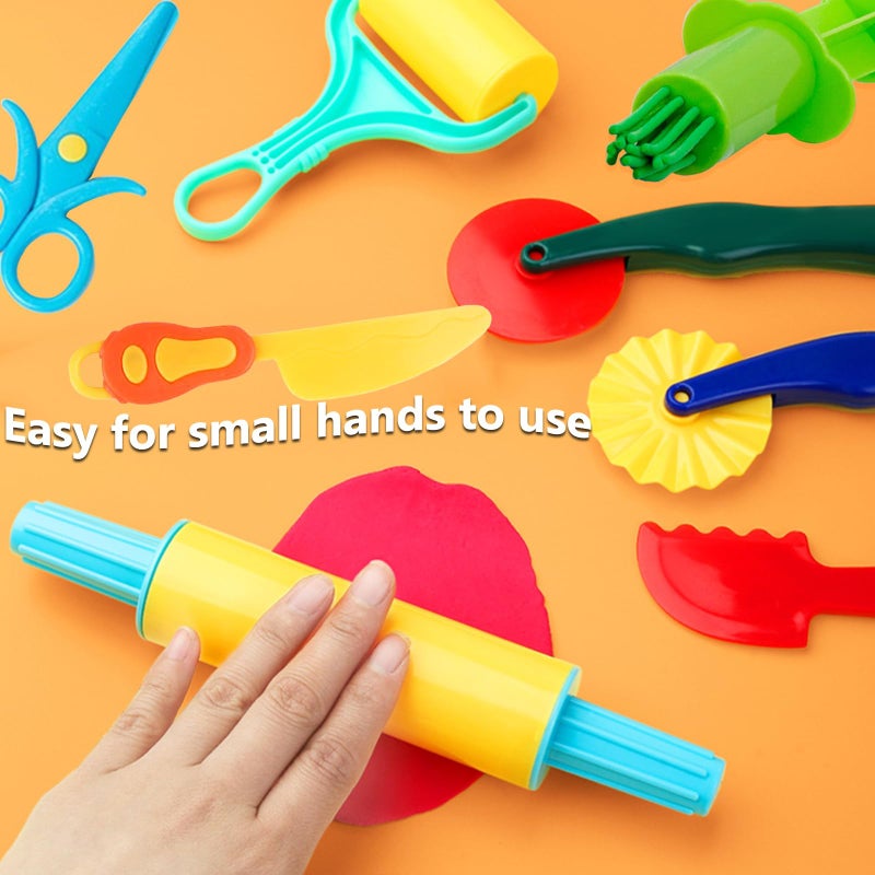 iShyan Dough Tool Kit,9 Pcs Basic Clay and Dough Tools Starter Set for Kids Includes Cutters Roller, Rolling Pins, Safety Scissors,Dough Extruder,Plastic Knife - Image 4