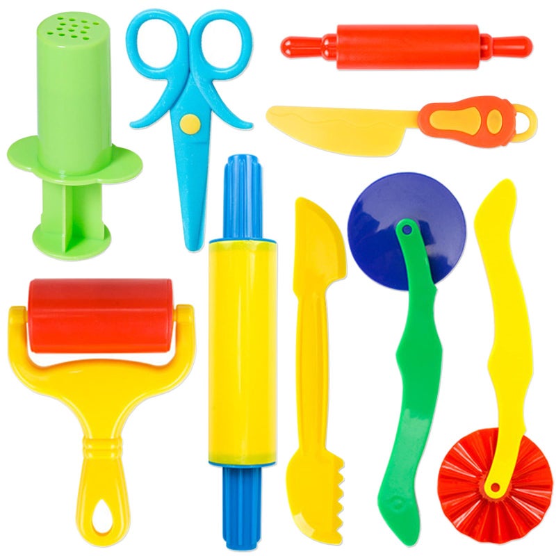 iShyan Dough Tool Kit,9 Pcs Basic Clay and Dough Tools Starter Set for Kids Includes Cutters Roller, Rolling Pins, Safety Scissors,Dough Extruder,Plastic Knife - Image 1