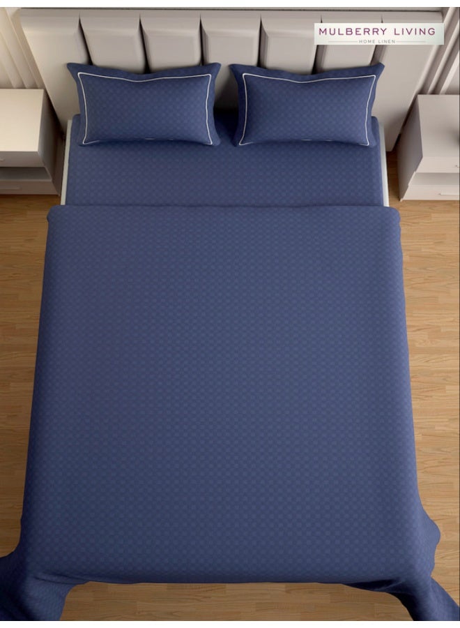 MULBERRY LIVING 100% Cotton - 300Tc Urban Grid Queen Size (250X260 Cms) Flat Bedsheet With 2 Pillow Covers (50X75 Cm) - Mediterranean Blue  - Image 5