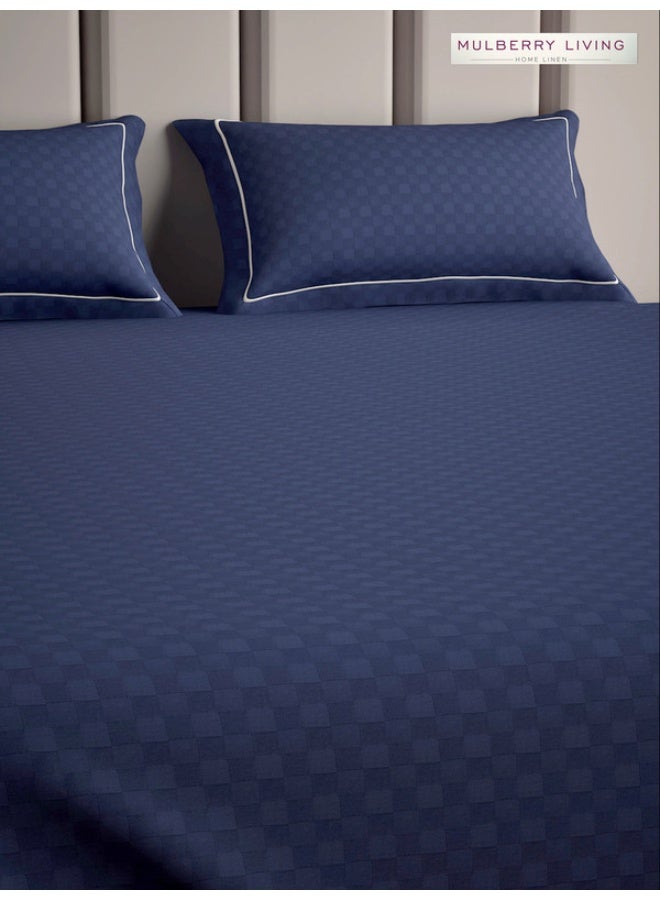 MULBERRY LIVING 100% Cotton - 300Tc Urban Grid Queen Size (250X260 Cms) Flat Bedsheet With 2 Pillow Covers (50X75 Cm) - Mediterranean Blue  - Image 4