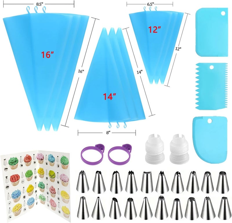 GEMLON Reusable Piping Bags and Tips Set - Silicone Pastry Bags 3X (12’’+14’’+16’’) with Icing & Frosting Tips for Cake Decorating, Cupcakes, Cookies, Deviled Eggs, and Baking Accessories, Baking Tools Kit - Image 4