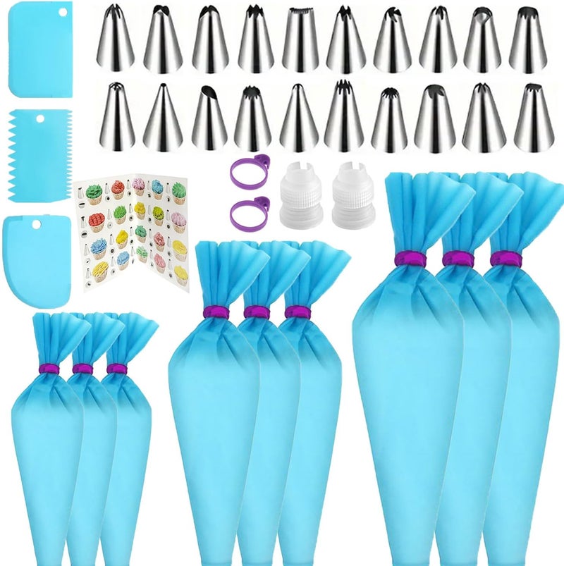 GEMLON Reusable Piping Bags and Tips Set - Silicone Pastry Bags 3X (12’’+14’’+16’’) with Icing & Frosting Tips for Cake Decorating, Cupcakes, Cookies, Deviled Eggs, and Baking Accessories, Baking Tools Kit - Image 1