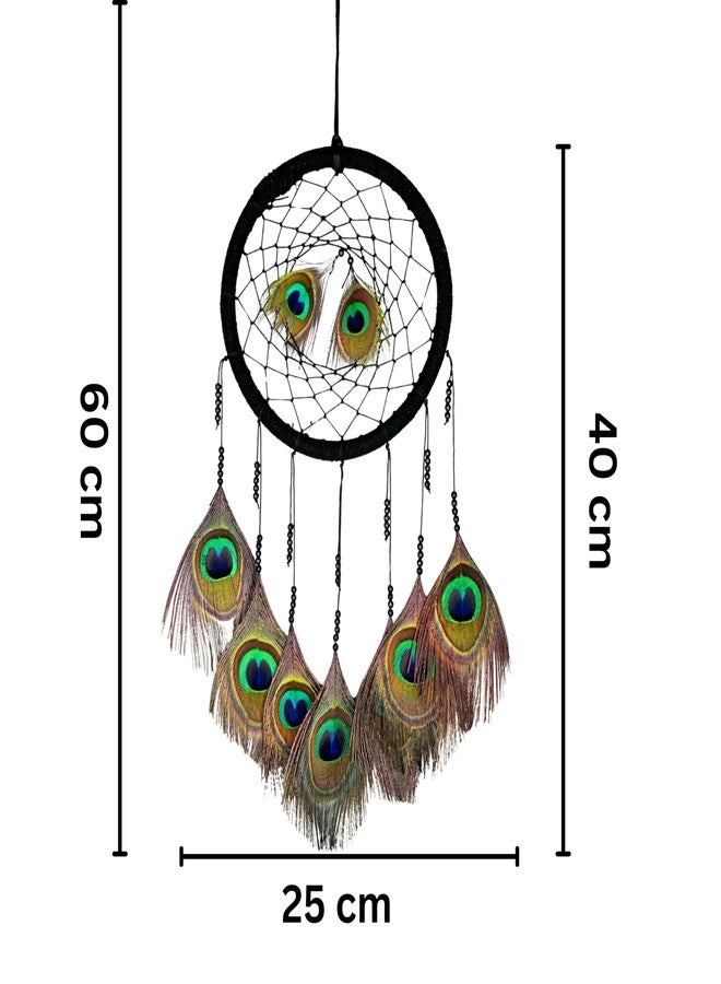 Tdas Peacock Feather Dream Catcher for Living Room Bedroom, Handmade Real Natural Handicrafts Dreamcatcher Wall Décor for Car Hanging Home Decorations Charms Gift Small 18 cm Ring 40 cm Height - Image 2