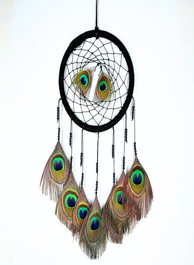 Tdas Peacock Feather Dream Catcher for Living Room Bedroom, Handmade Real Natural Handicrafts Dreamcatcher Wall Décor for Car Hanging Home Decorations Charms Gift Small 18 cm Ring 40 cm Height - Image 1