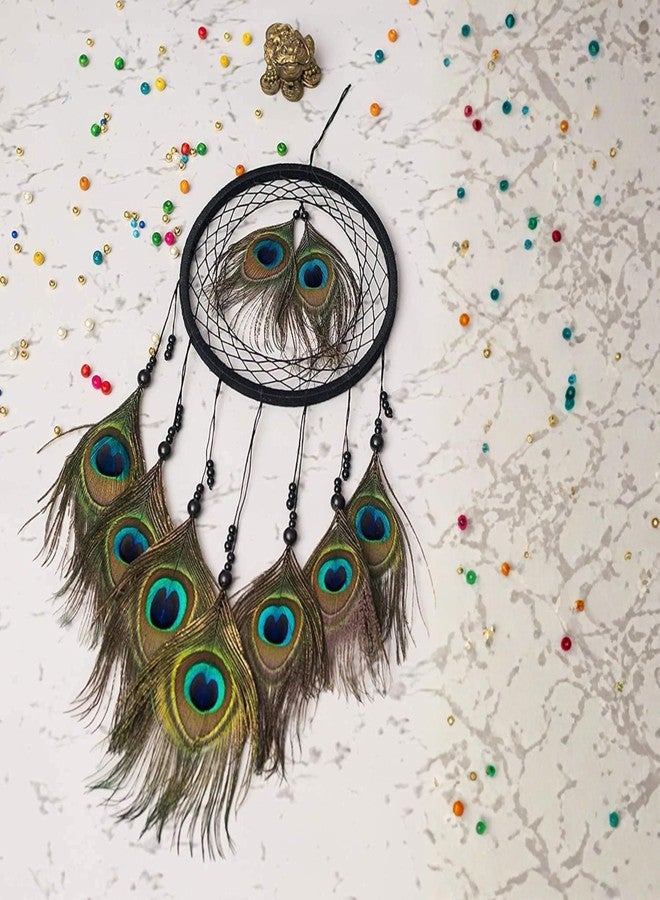 Tdas Peacock Feather Dream Catcher for Living Room Bedroom, Handmade Real Natural Handicrafts Dreamcatcher Wall Décor for Car Hanging Home Decorations Charms Gift Small 18 cm Ring 40 cm Height - Image 4