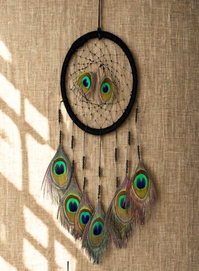 Tdas Peacock Feather Dream Catcher for Living Room Bedroom, Handmade Real Natural Handicrafts Dreamcatcher Wall Décor for Car Hanging Home Decorations Charms Gift Small 18 cm Ring 40 cm Height - Image 5
