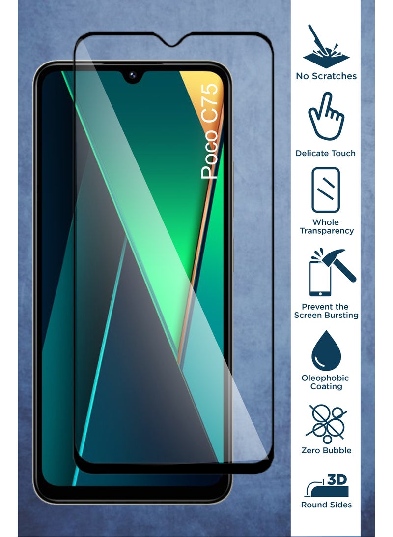 حماية شاشة زجاجية عامة لهاتف Poco C75 - أسود - Image 2
