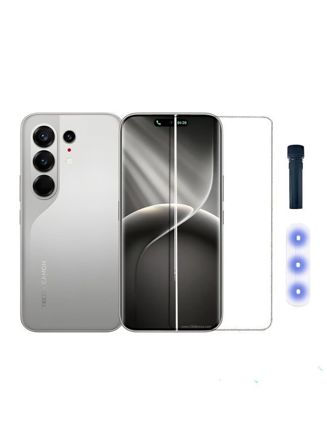 One Minute Premium UV Tempered Glass Screen Protector Guard Compatible For TECNO Camon 50 Pro 5G ( Pack of 1) Full Adhesive UV Curved Case Friendly HD Clarity with easy installation kit - Image 1