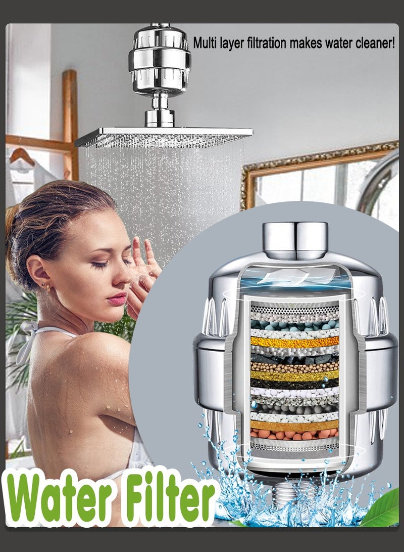 مرشح دش عالمي، مرشح رأس دش عالي الأداء دون تلوث يقلل الكلور مع خرطوشة مرشح قابلة للاستبدال، يحافظ على صحة الشعر والبشرة، ويشمل شريط تيفلون - Image 1