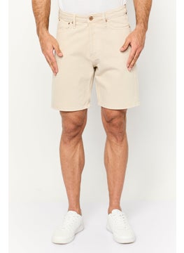 Jack Jones Men Solid Denim Shorts, Beige  - Image 1