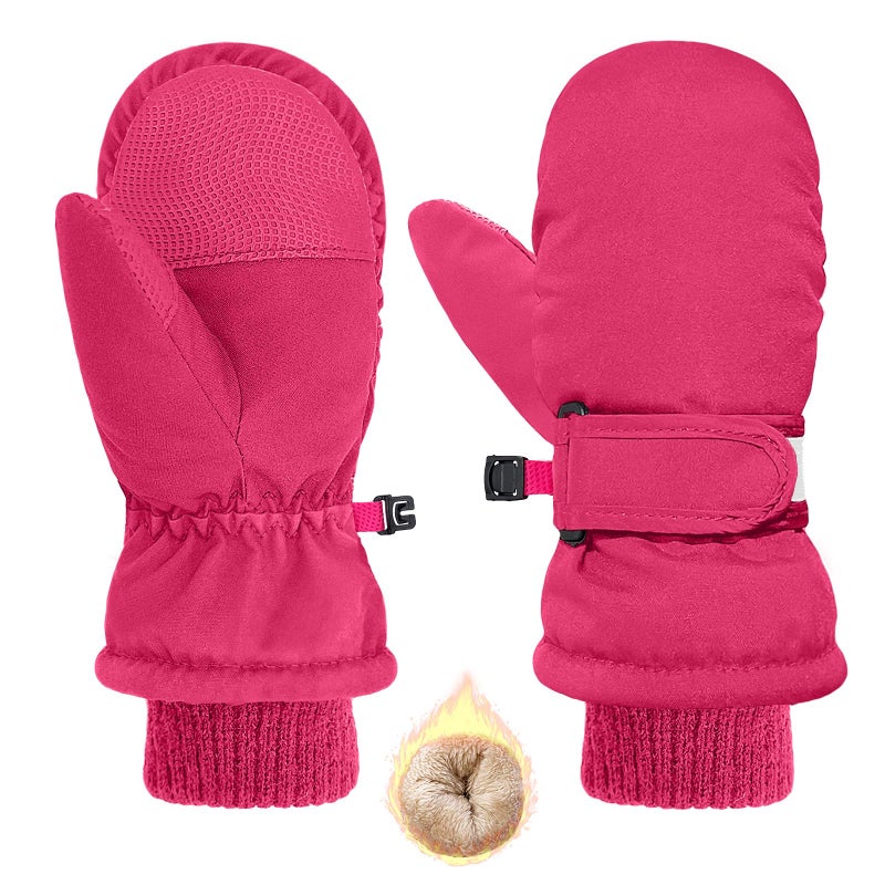 HOPSOOKEN Kids Winter Snow Mittens for Little Girls Boys Thermal Warm Thick Fleece Waterproof Ski Gloves for Cold Weather(RoseM) - Image 1