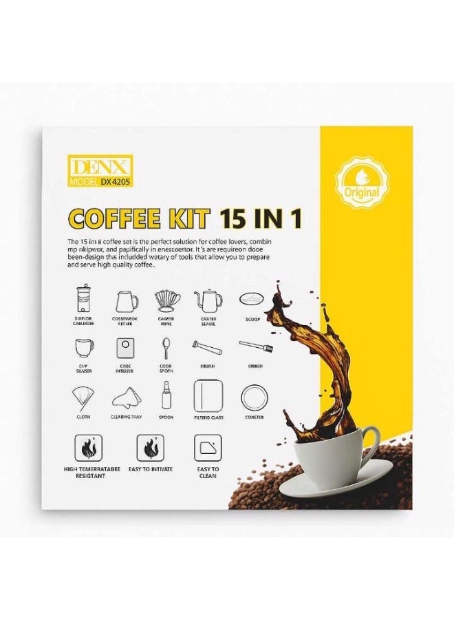 دينكس طقم V60 تحضير القهوة الاحترافي من DENX، 15 في 1 – مطحنة يدوية، سيرفر زجاجي، غلاية ستانلس، ميزان، ترمومتر، فلاتر، كوب، وملحقات كاملة لعشّاق القهوة - Image 3