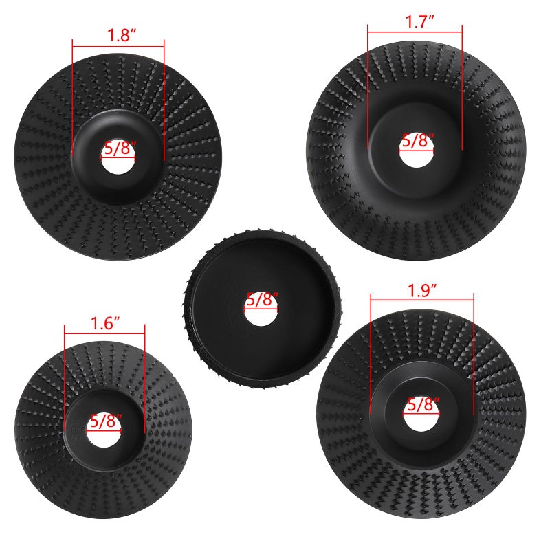 Hedume مجموعة هيدوم من 5 أقراص طحن الخشب لآلة الطحن الزاوي 4" أو 4 1/2" مع محور 5/8 بوصة، أداة طحن جذوع الأشجار، قرص تشكيل الخشب، أقراص طحن عجلة القطع، ملحقات طحن القرص - Image 5