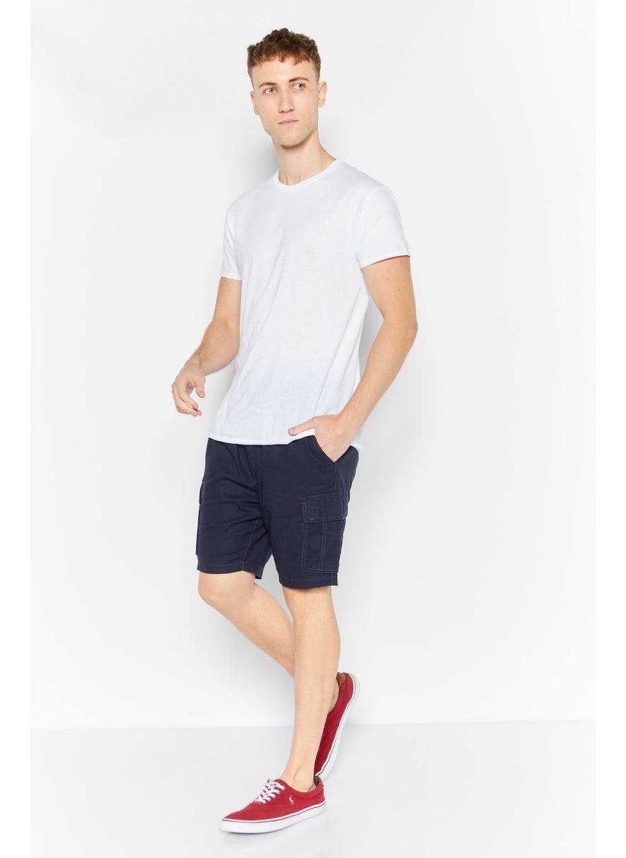 Threadbare Men Solid Drawstring Cargo Shorts, Navy Blue  - Image 2