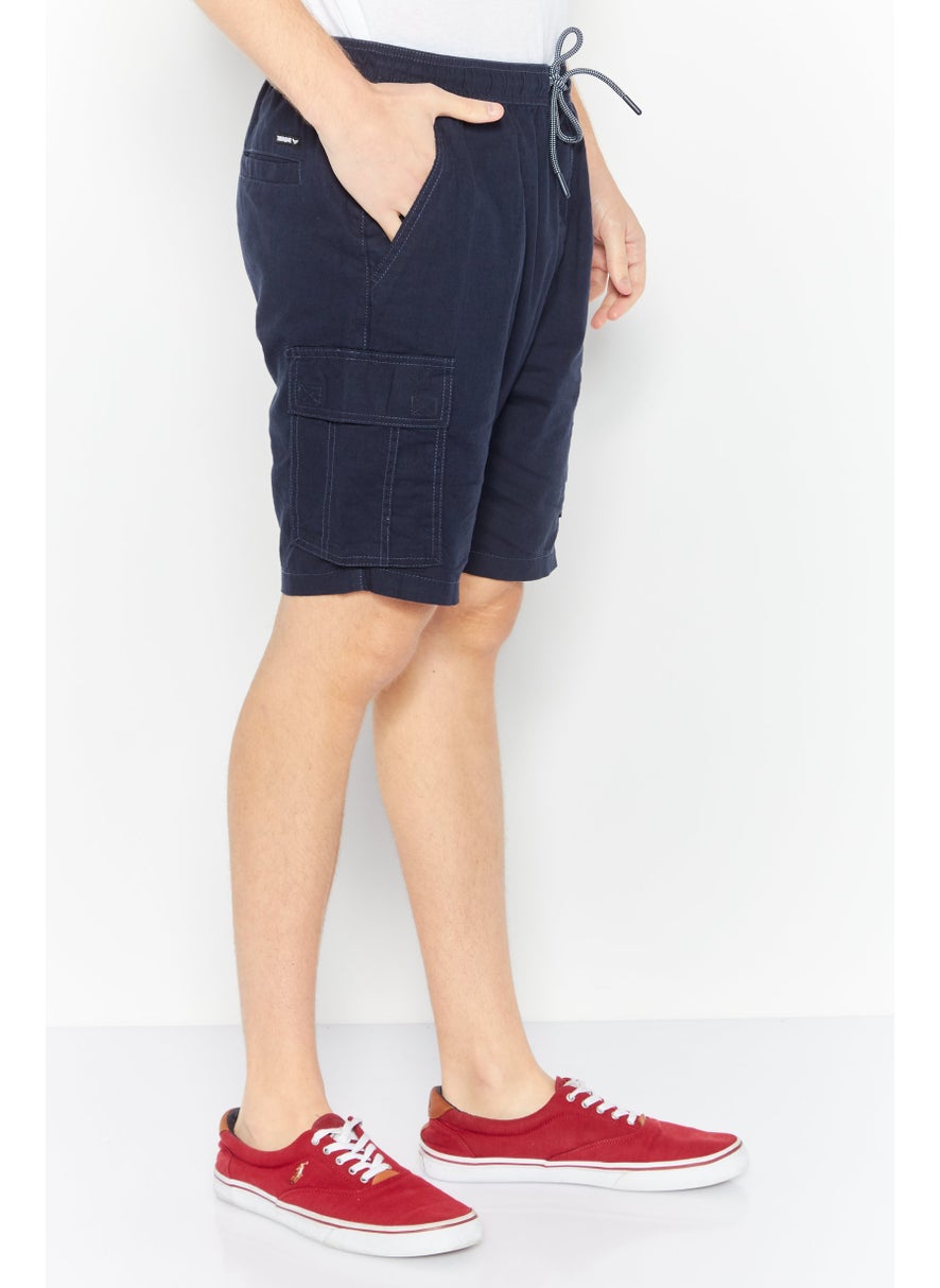 Threadbare Men Solid Drawstring Cargo Shorts, Navy Blue  - Image 3