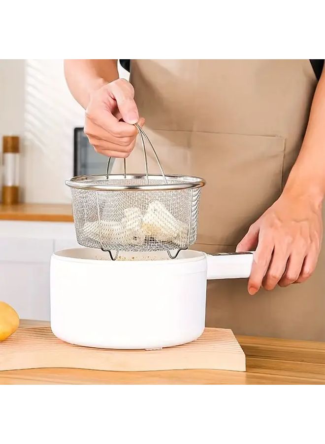 Stainless Steel 9 Inch Oil Drain Basket Portable Frying Strainer With Stand - Image 1
