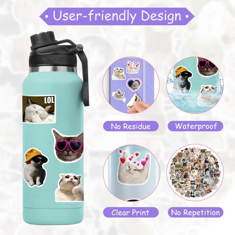 Fuzmo 100 Pcs Cat Stickers, Cute Meme Kitten Stickers for Water Bottles Laptop Guitar Suitcase, DIY Waterproof Vinyl Decals Gifts for Adults Teens Kids Boys Girls - Image 2