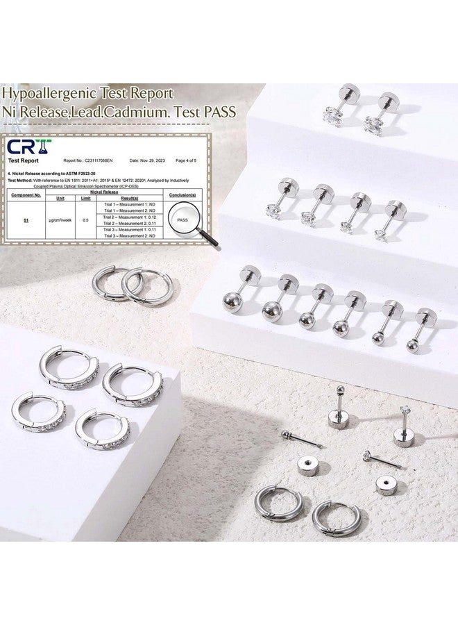 Jstyle Hypoallergenic Surgical Steel Earrings for Sensitive Ears 14K Gold Flat Back Earrings for Women Men Small Stainless Steel Earrings Flatback Stud Hoop Cartilage Earring Set for Multiple Silver A - Image 2