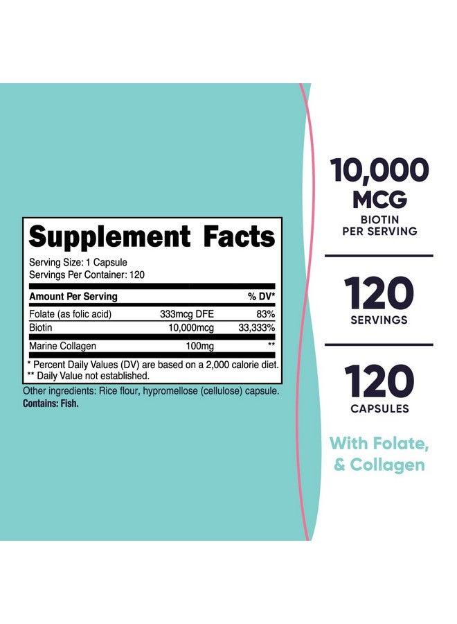 Nutricost Biotin for Women 10,000mcg 120 Capsules - with Folate & Collagen, Gluten Free & Non-GMO