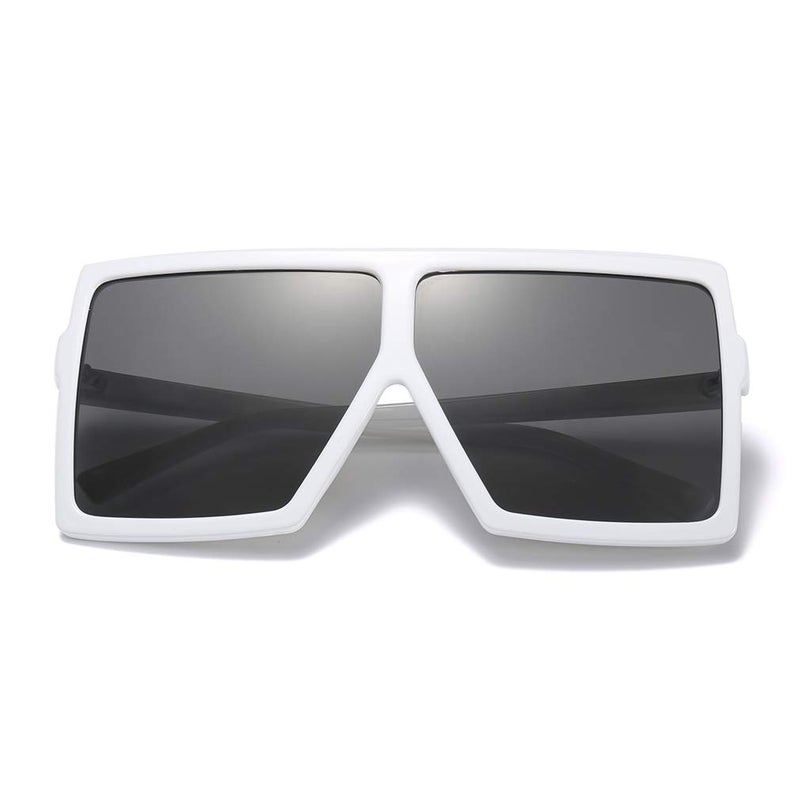 Armear Women Oversized Square Sunglasses Big Frame Flat Top Shades Lens White - Image 2