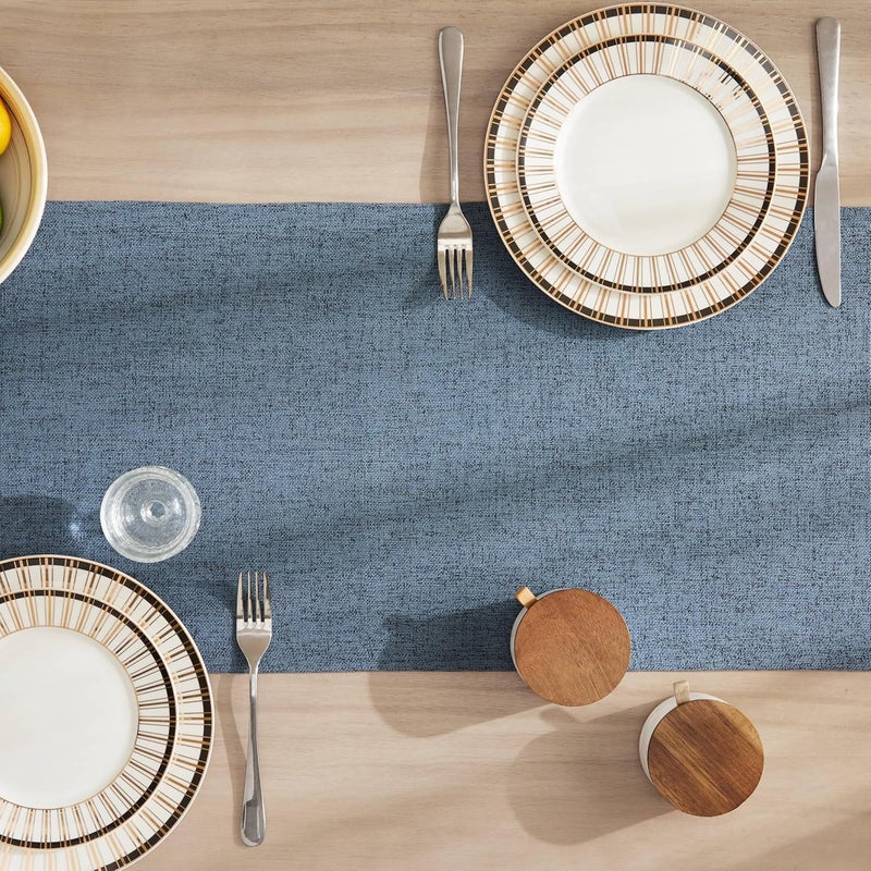 ZeeMart Burlap Style Farmhouse Table Runners 60 Inches Long, Blue Rustic Woven Dining Table Runner for Everyday Use, 14x60 Inches, Blue - Image 4