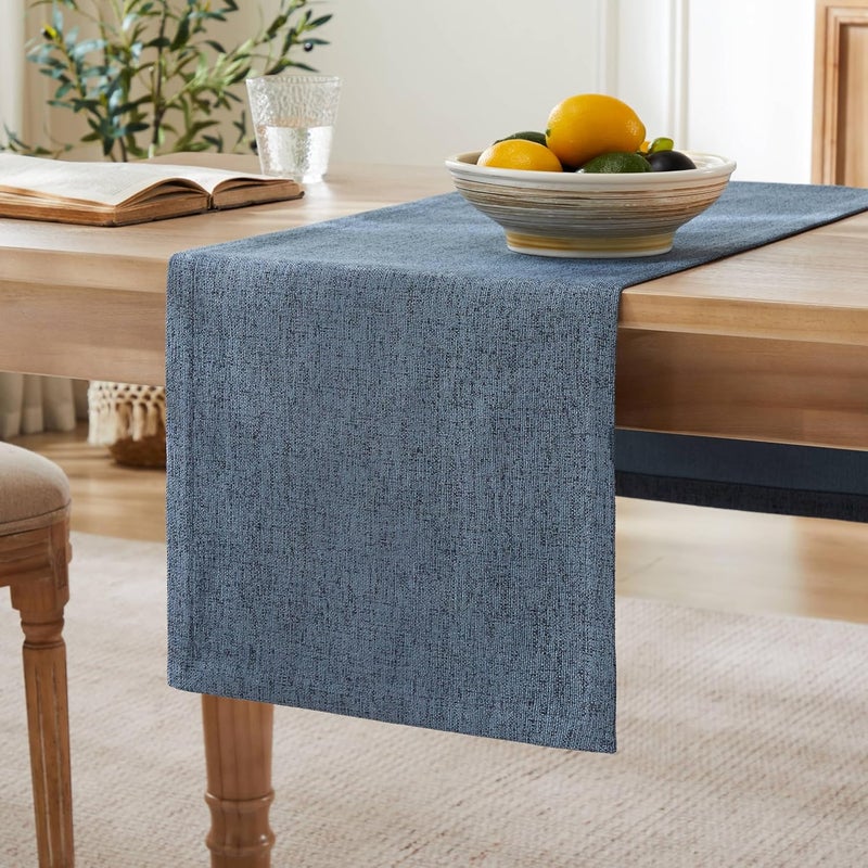 ZeeMart Burlap Style Farmhouse Table Runners 60 Inches Long, Blue Rustic Woven Dining Table Runner for Everyday Use, 14x60 Inches, Blue - Image 1
