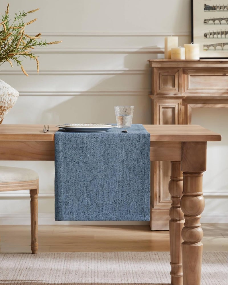 ZeeMart Burlap Style Farmhouse Table Runners 60 Inches Long, Blue Rustic Woven Dining Table Runner for Everyday Use, 14x60 Inches, Blue - Image 2