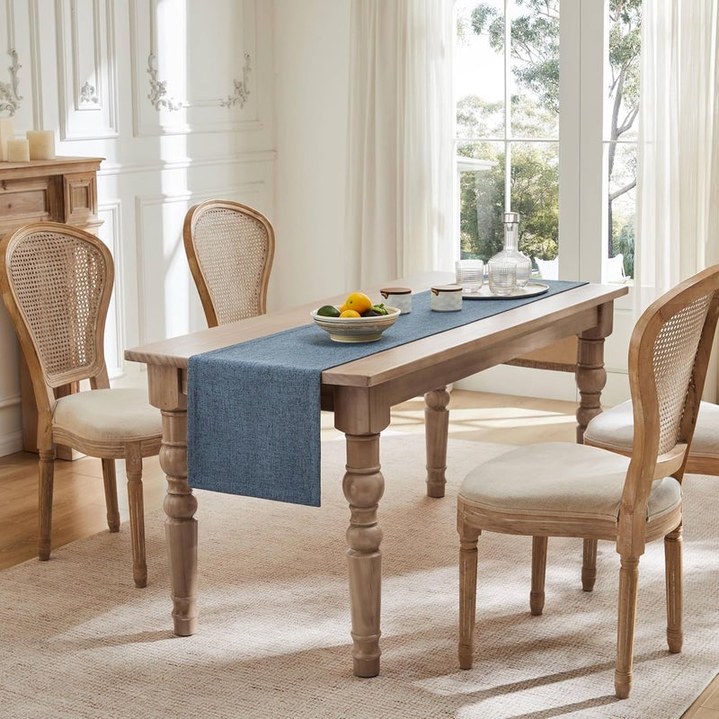 ZeeMart Burlap Style Farmhouse Table Runners 60 Inches Long, Blue Rustic Woven Dining Table Runner for Everyday Use, 14x60 Inches, Blue - Image 3