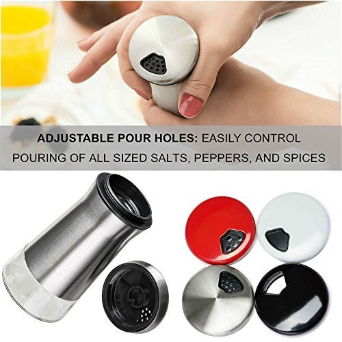 CHEFVANTAGE Salt and Pepper Shakers Set with Adjustable Pour Holes by CHEFVANTAGE - Stainless Steel - Image 4