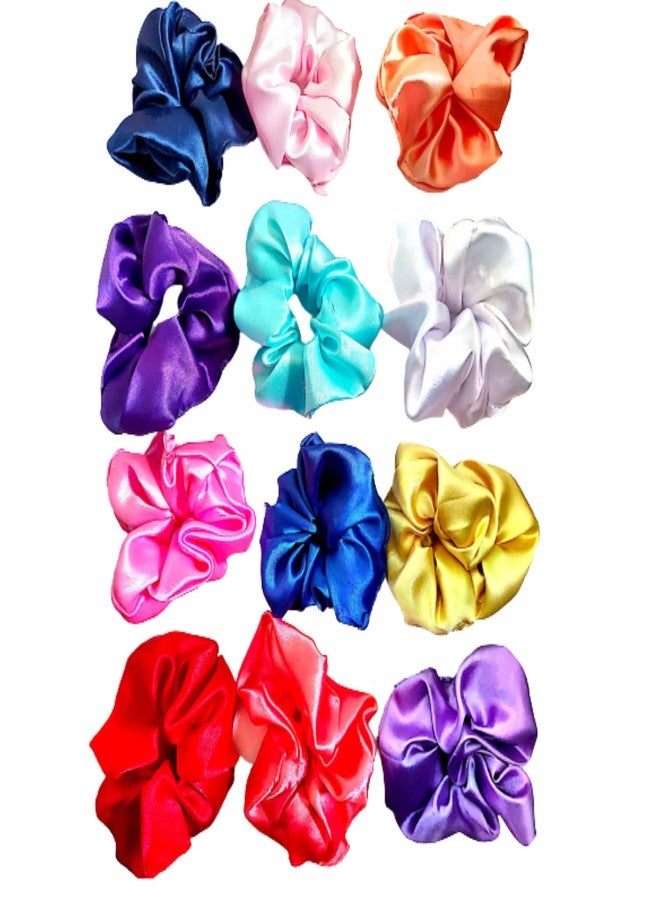 DLK Satin Soft Silky Scrunchies For Women And Girls, Ponytails Holders Multicolor Soft Silky Scrunchies For Elastic Hair Bands, 12 Pcs - Image 4