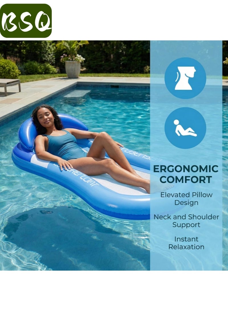 BSQ Inflatable Mesh Water Float Lounge Chair | BPA-Free Heavy-Duty PVC Pool Floating Bed with Headrest | Quick-Inflate Summer Lounger for Beach, Pool & Lake - Image 5