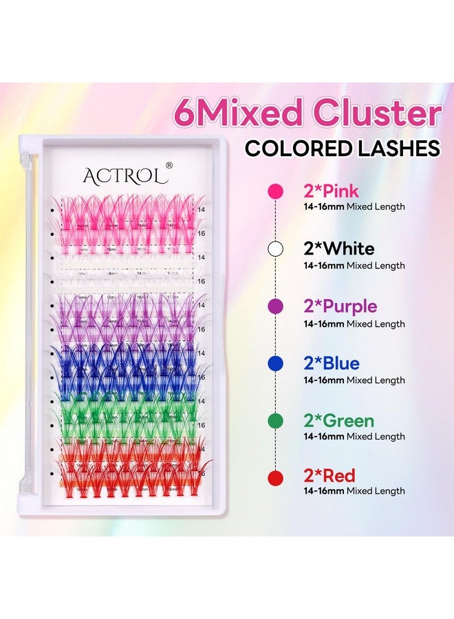ACTROL Colored Cluster Lash Extensions 120Pcs 30D 14Mm 16Mm Mixed Rainbow Colorful Individual Eyelash Salon Party White Purple Pink Cluster Eyelash - Image 5