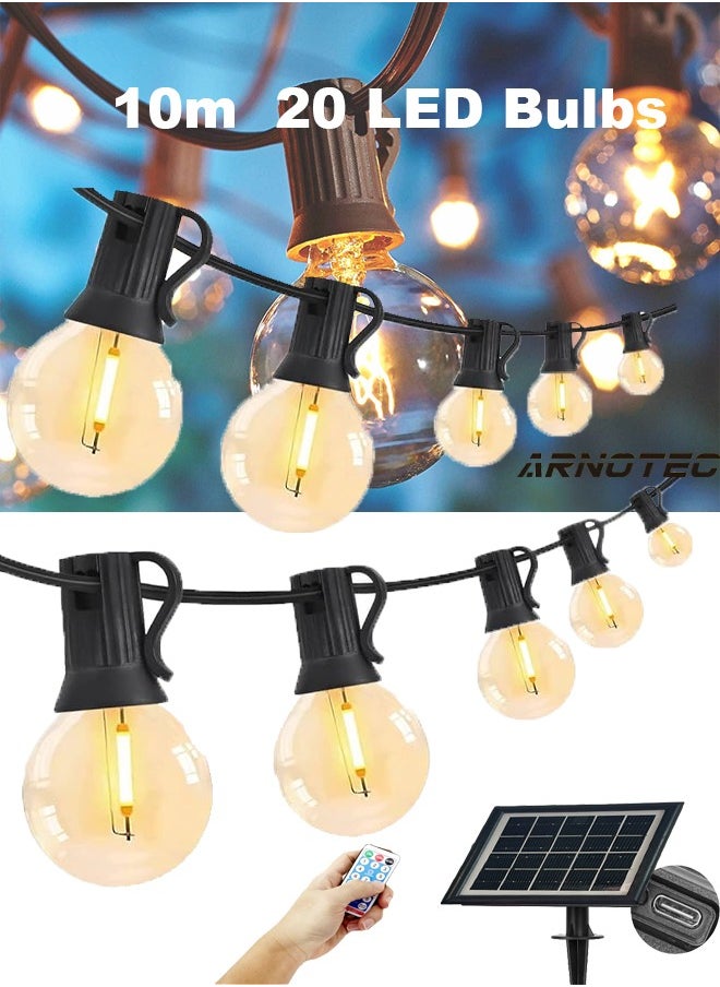 ARNOTEC Outdoor Solar Lights, G40 Bulbs, Fairy Lights, 10m, 20 LED Bulbs, Garden Fairy Lights with Remote Control, Light Spacing 40cm - Warm White IP65 Waterproof String Lights, Garden Holiday Decoration Lights  - Image 1
