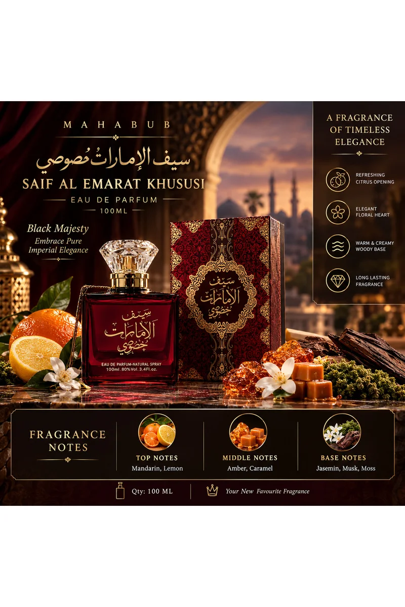 محبوب للعطور Saif Al Emarat Khususi Eau De Parfum 100ml | Mandarin, Amber & Musk Fragrance