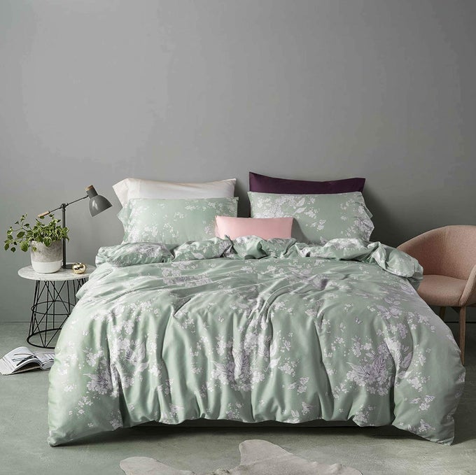 WINDFLOWER BEDDING BLOOMFIELD FLORAL DUVET COVER 3PC SET COTTON BOTANICAL NATURE VINES BRANCHES BIRDS BUTTERFLIES MULTICOLORED FLOWERS SUPER KING WHITE
