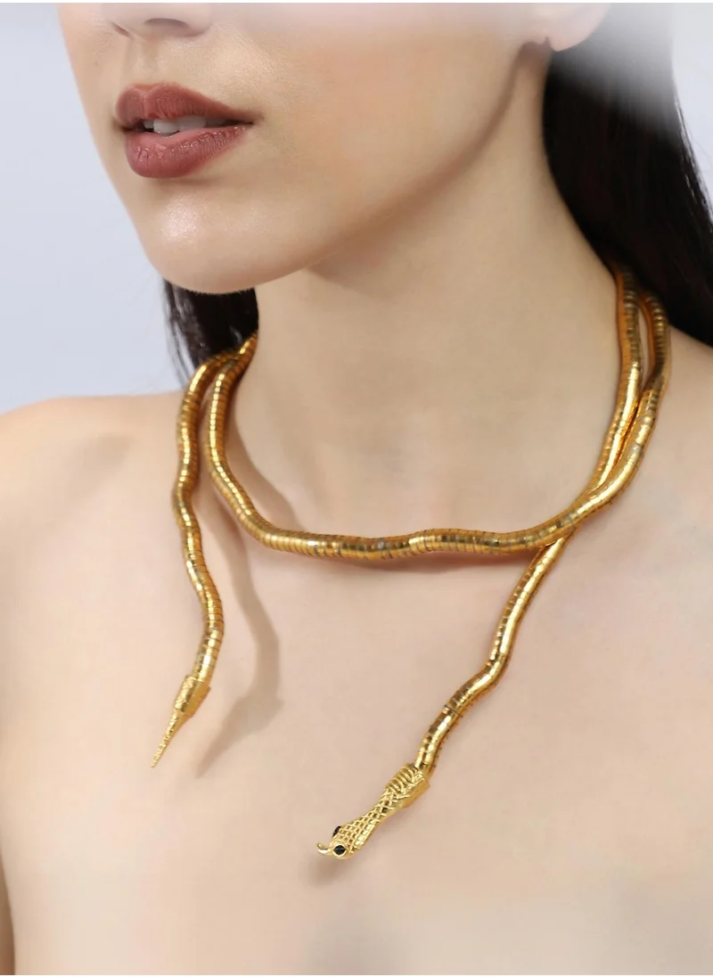 SOHI SOHI Women's The Ophidian-Wrap Statement Necklace For Casual Wear | California Gold Colour | Alloy Material | Adjustable Closure | Artificial Stone Necklace | Statement Necklace For Women & Girls